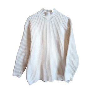 Lands End Sweater Mens M 38-40 Wool Made in Scotland Preppy Fisherman Minimalist